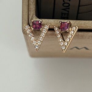 Swarovski Elegant Gold and Purple Stud Earrings